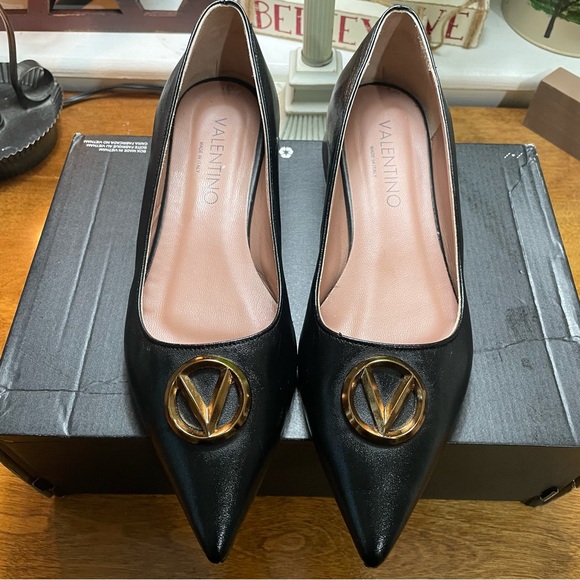 Valentino Shoes - Valentino Black Leather Pumps with Gold Accent